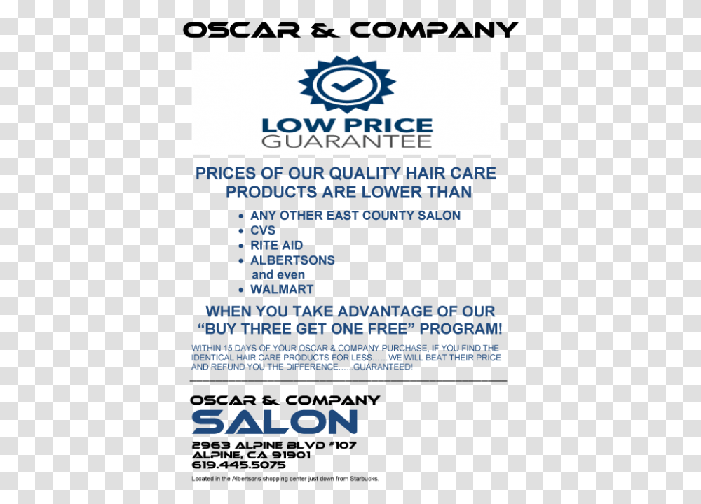 Oscar Amp Company Salon Low Price Guarantee Alpine Ca Kolam, Poster, Advertisement, Flyer, Paper Transparent Png