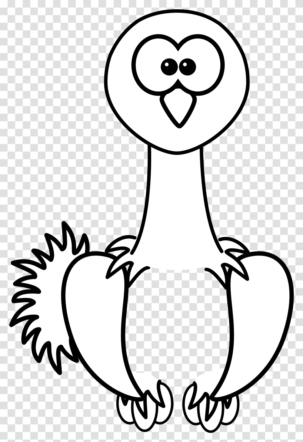 Ostrich Black White Line Format Cartoon Animals, Stencil, Bird, Mammal, Eagle Transparent Png