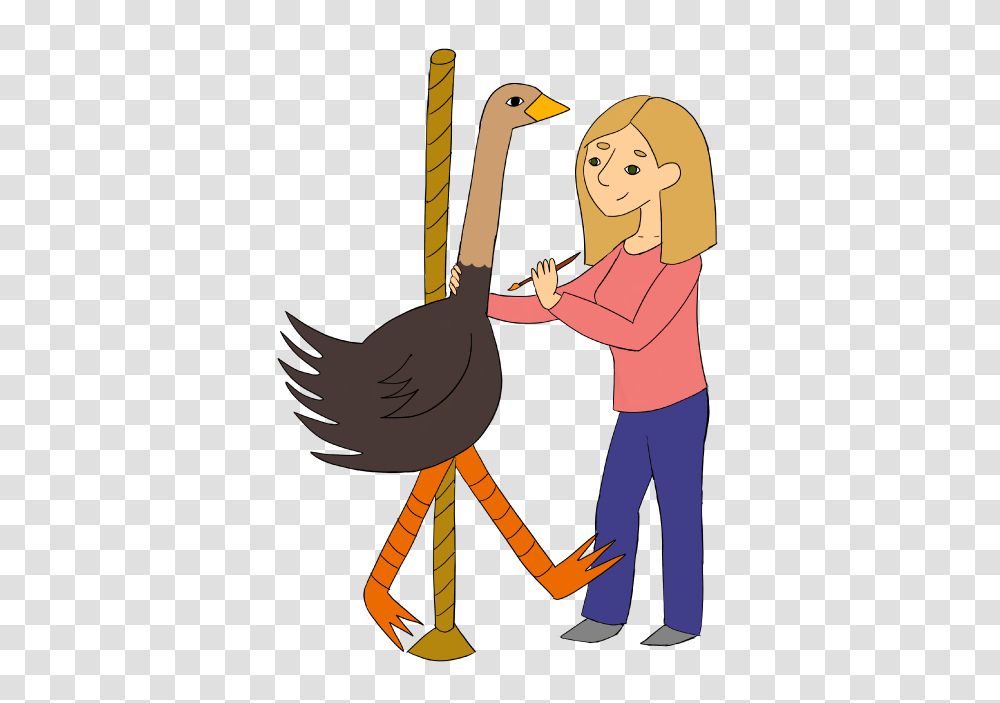 Ostrich Cartoon, Bird, Animal, Person, Leisure Activities Transparent Png