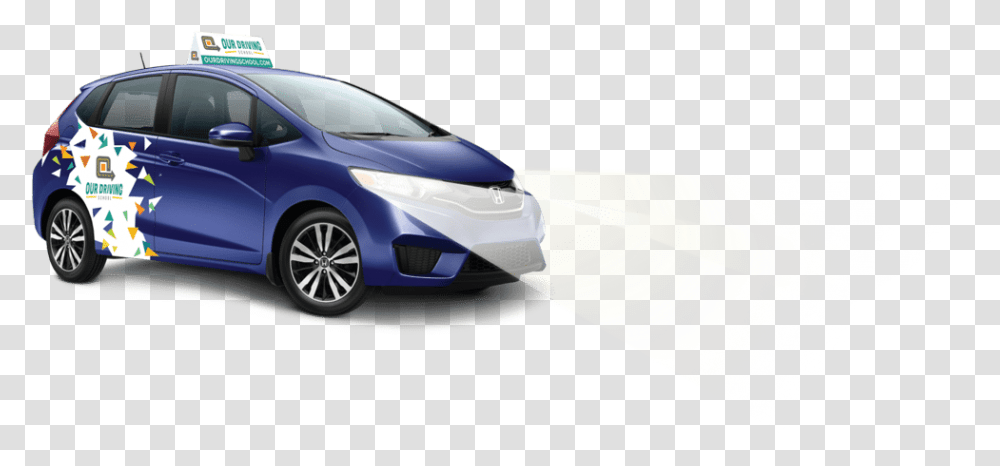 Our Driving School Fit Car With Lights On Hatchback, Vehicle, Transportation, Automobile, Tire Transparent Png