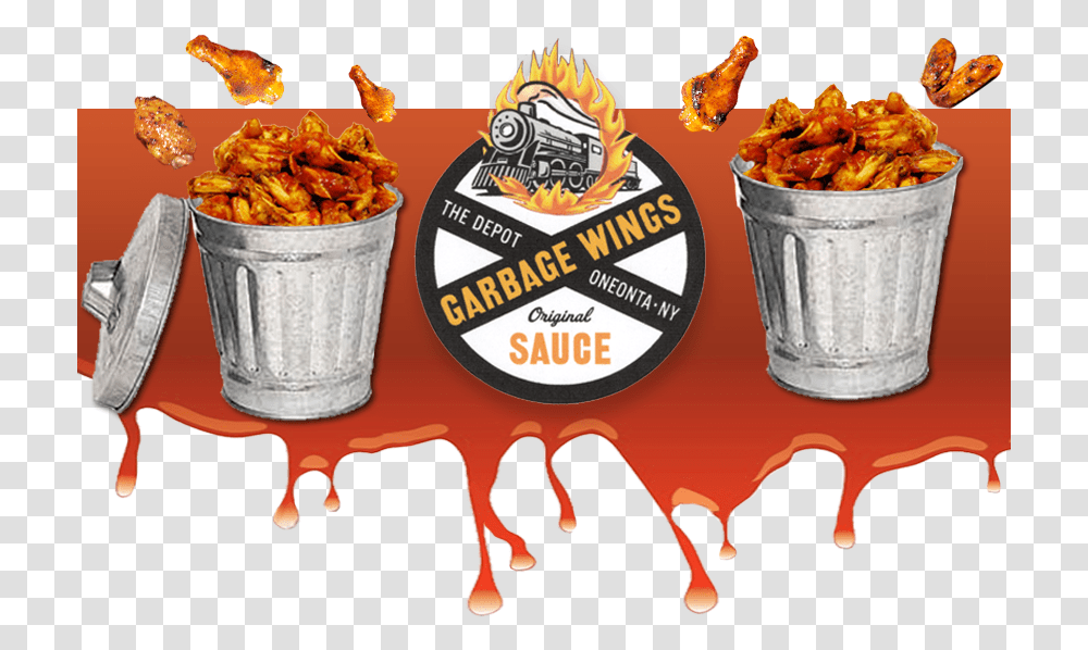 Our Famous Garbage Wings Garbage Wings, Bucket, Food, Animal, Label Transparent Png