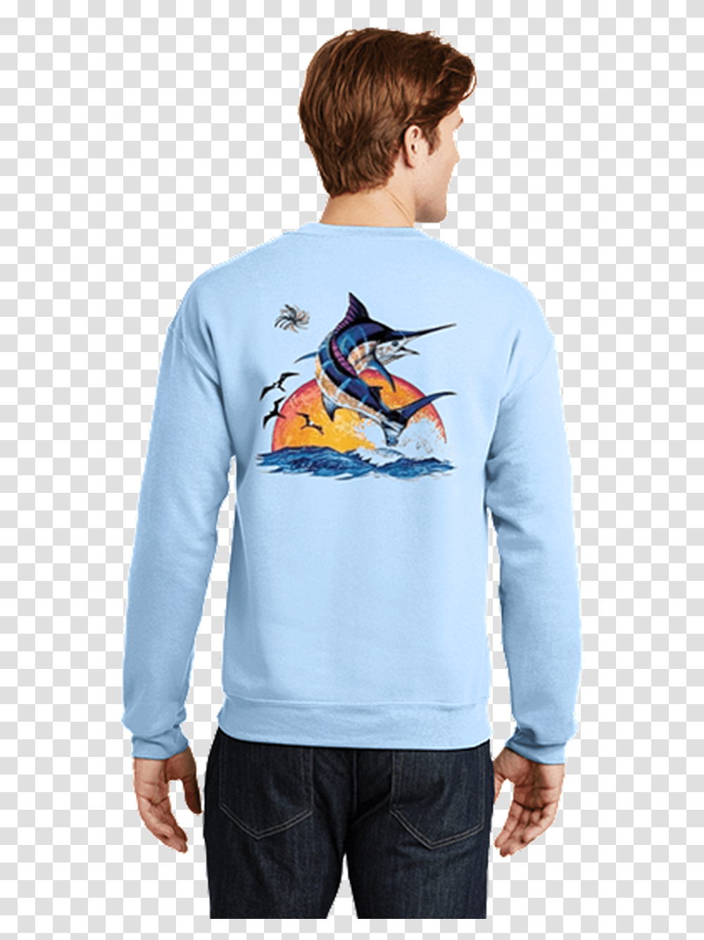 Outer Banks Sunrise Marlin Sweatshirt Deep Sea Fishing Long Sleeved T Shirt, Apparel, Sweater, Person Transparent Png