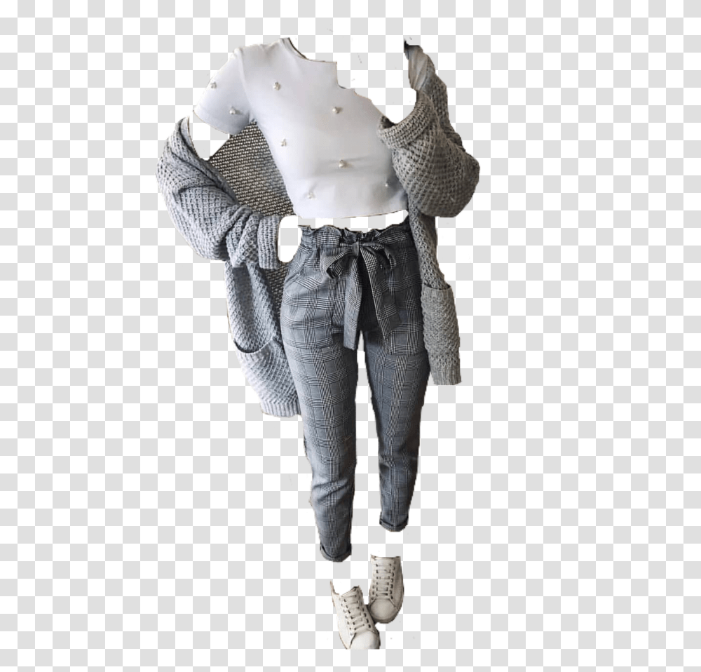 Outfit White Grey Sneaker Pngs Freetoedit Polka Dot, Person, Sleeve, Long Sleeve Transparent Png