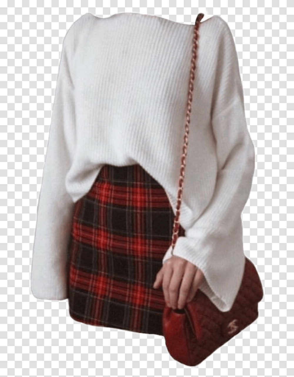 Outfit White Sweater Skirt Bag Filler Pngs Skirt Thinspo Outfits, Tartan, Person, Kilt Transparent Png
