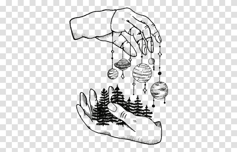 Outline Hands Tree Space Planets Art Freetoedit Planet Temporary Tattoos, Accessories, Accessory, Lamp Transparent Png