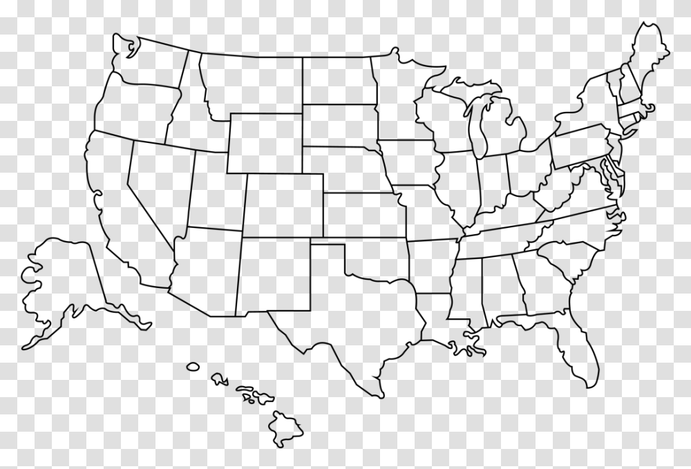 Outline Of The United States Us Map Outline, Gray Transparent Png