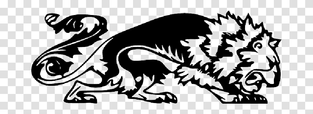 Outline Tiger Lion Ornament Animal Tail Heraldic Coloured Griffin Heraldry, Dragon, Musical Instrument, Emblem Transparent Png