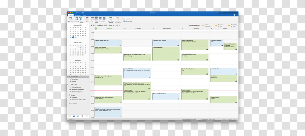 Outlook 2016 For Mac Gets Google Calendar And Contacts Outlook Calendar, Text, Monitor, Screen, Electronics Transparent Png