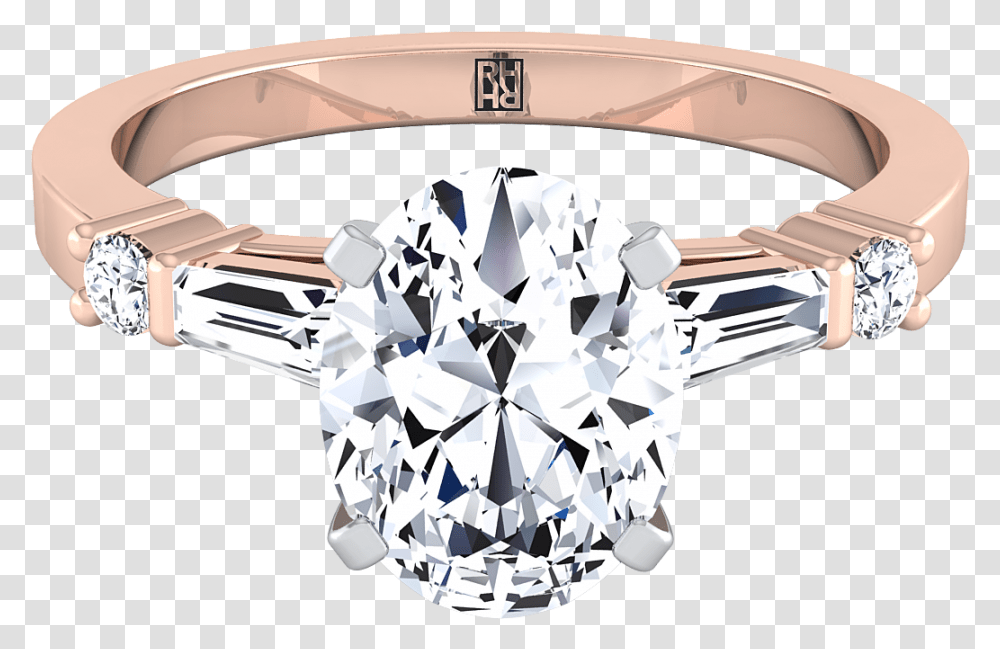 Oval Shape Oval Ring In A Prong Set With Baguettes, Diamond, Gemstone, Jewelry, Accessories Transparent Png