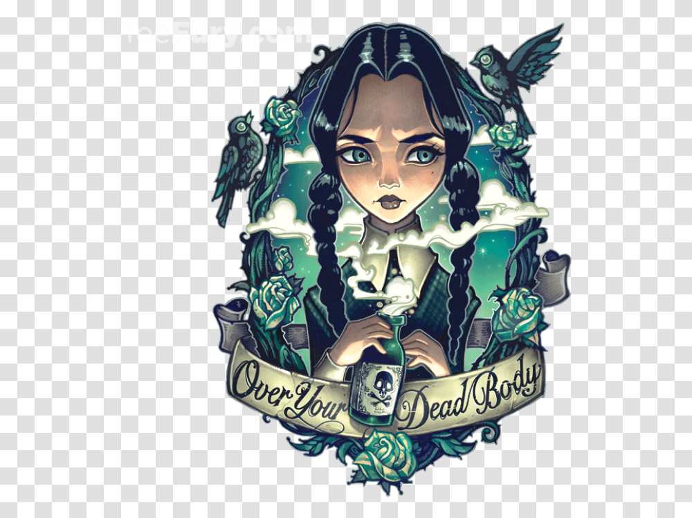 Over Your Dead Body Wednesday Addams Shirt Over My Dead Body Wednesday, Person, Liquor, Logo Transparent Png