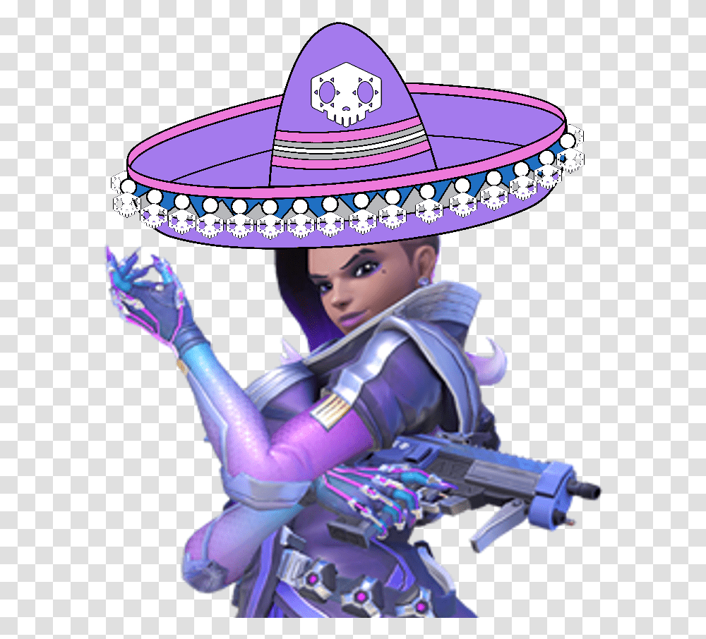 Overwatch Heroes Of The Storm Purple Violet Cartoon Sombra With A Sombrero, Apparel, Hat, Sun Hat Transparent Png