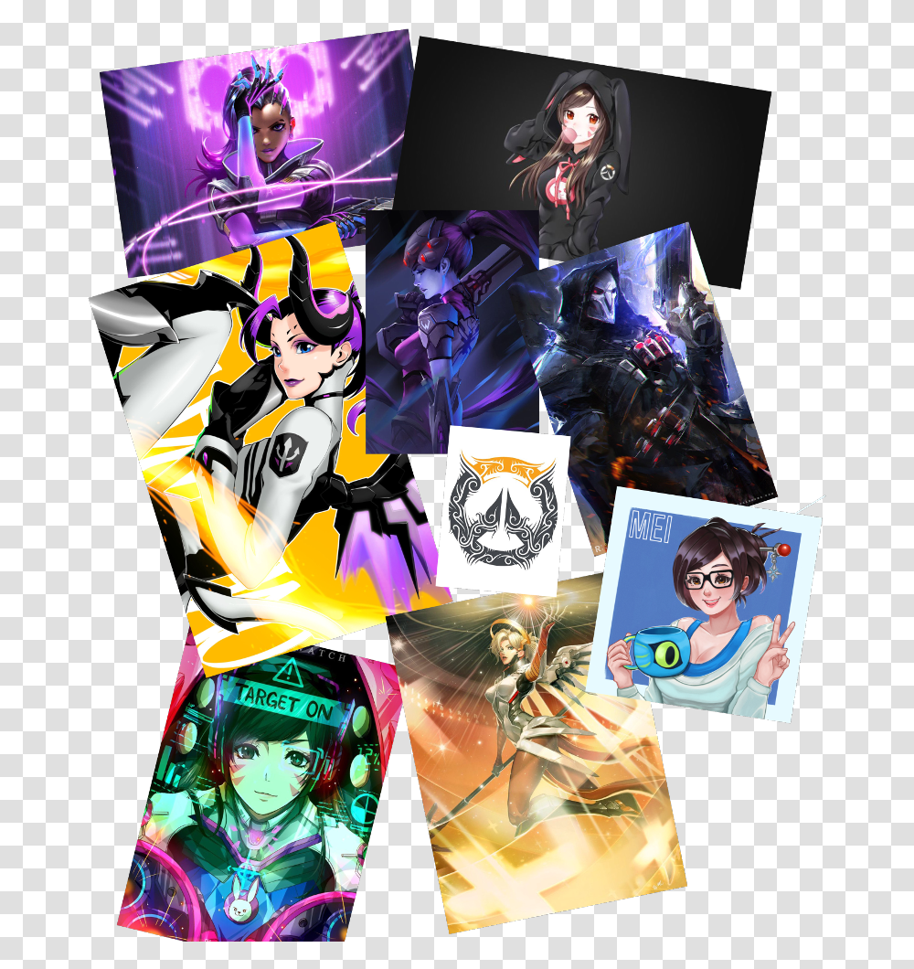 Overwatch Mei Mercy Dva Reaper Freetoedit Collage, Person, Monitor, Electronics, Poster Transparent Png