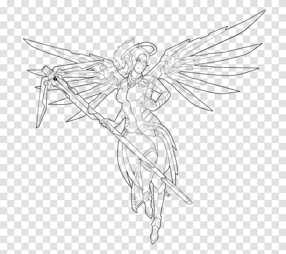 Overwatch Mercy Black And White, Nature, Outdoors, Night, Outer Space Transparent Png