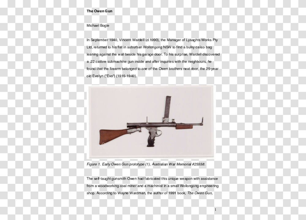 Owen Machine Gun, Weapon, Weaponry, Rifle, Ceiling Fan Transparent Png