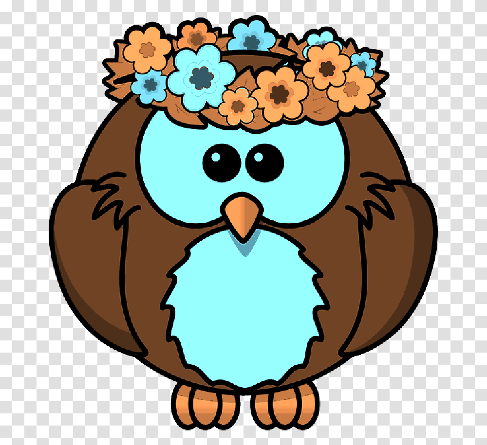 Owl Animal Bird Flowers Funny Garland Spring Public Cartoon Owl, Egg, Food, Fowl, Poultry Transparent Png