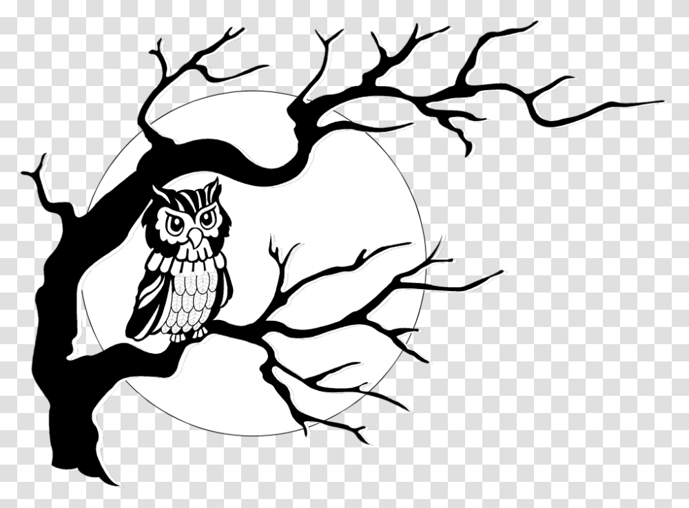 Owl Free Stock Photo Illustration Of An Owl In A Tree In Front, Plant, Mammal, Animal, Stencil Transparent Png