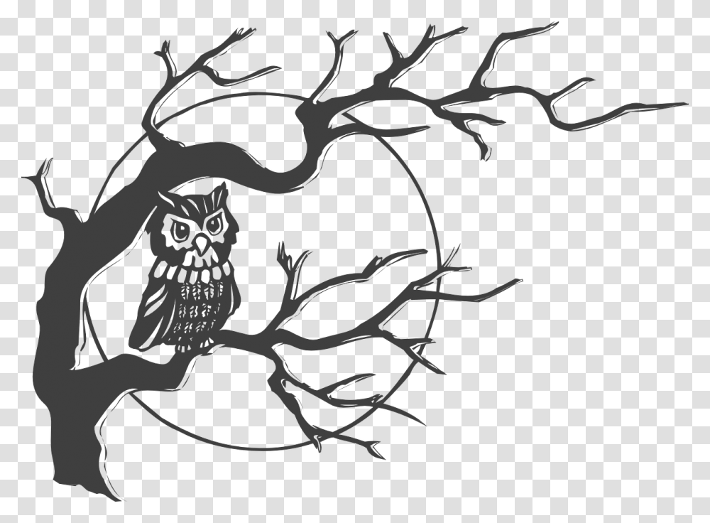 Owl In A Tree Clipart, Stencil, Label, Animal Transparent Png