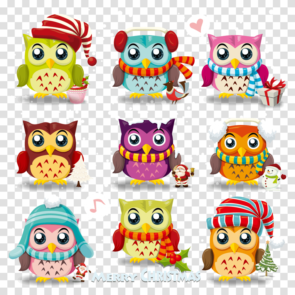 Owl Material Cute Claus Cartoon Vector Santa Clipart Christmas Owl Cartoon, Label, Sticker, Leisure Activities Transparent Png
