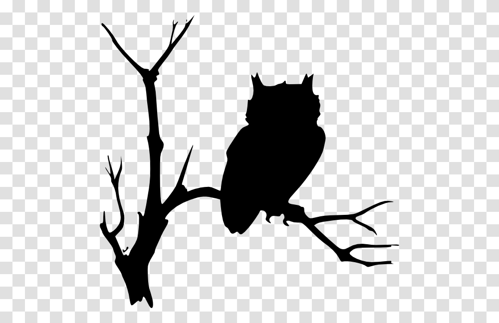 Owl On A Branch Clipart Black And White Clip Art Images, Silhouette, Stencil, Cat, Pet Transparent Png