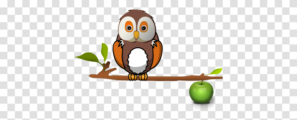 Owl On Apple Branch Vector Clip Art, Bird, Animal, Beak Transparent Png