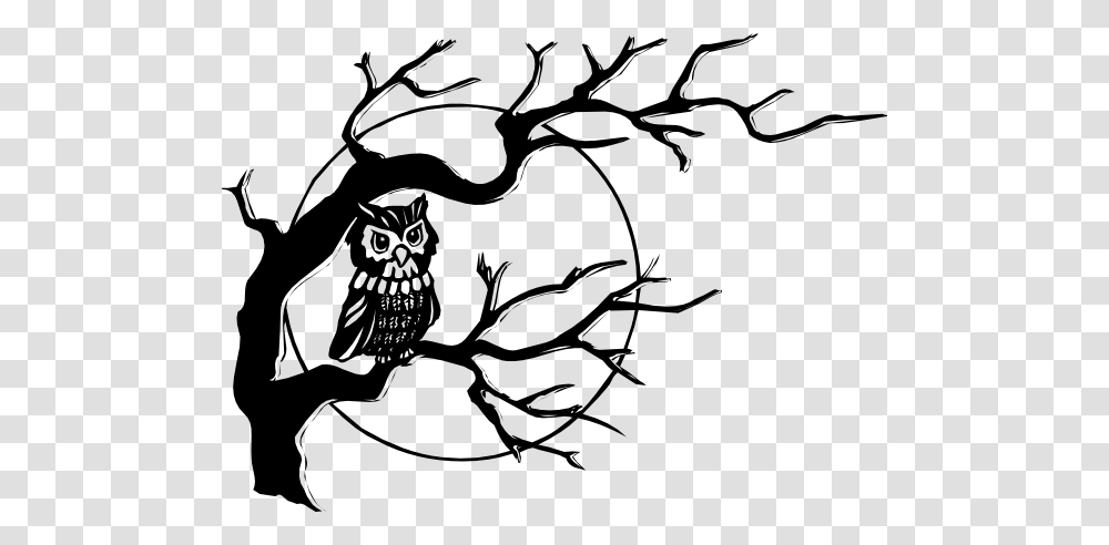 Owl On Tree Branch Clip Art, Stencil, Painting Transparent Png