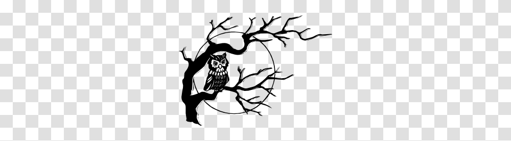 Owl On Tree Branch Clip Art, Stencil Transparent Png