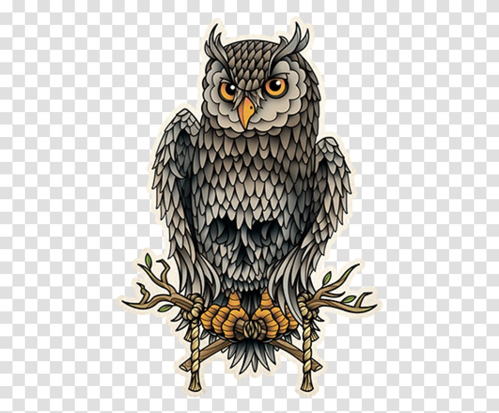 Owl School Old Skull Tattoo Flash Clipart New School Owl Tattoo, Animal, Dinosaur, Reptile, Bird Transparent Png