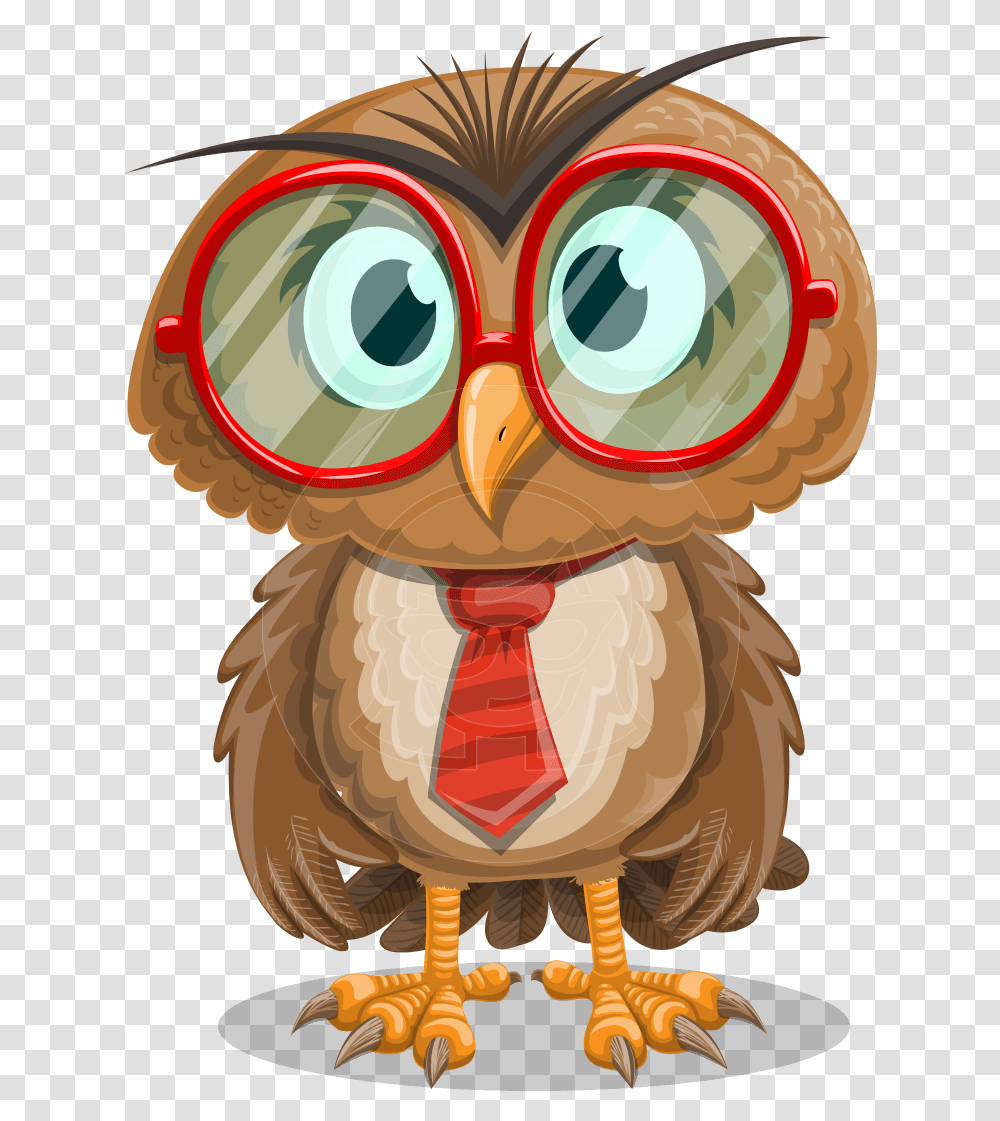 Owl With A Tie Cartoon Vector Character Aka Owlbert Owl With Glasses Cartoon, Animal, Bird, Accessories, Beak Transparent Png