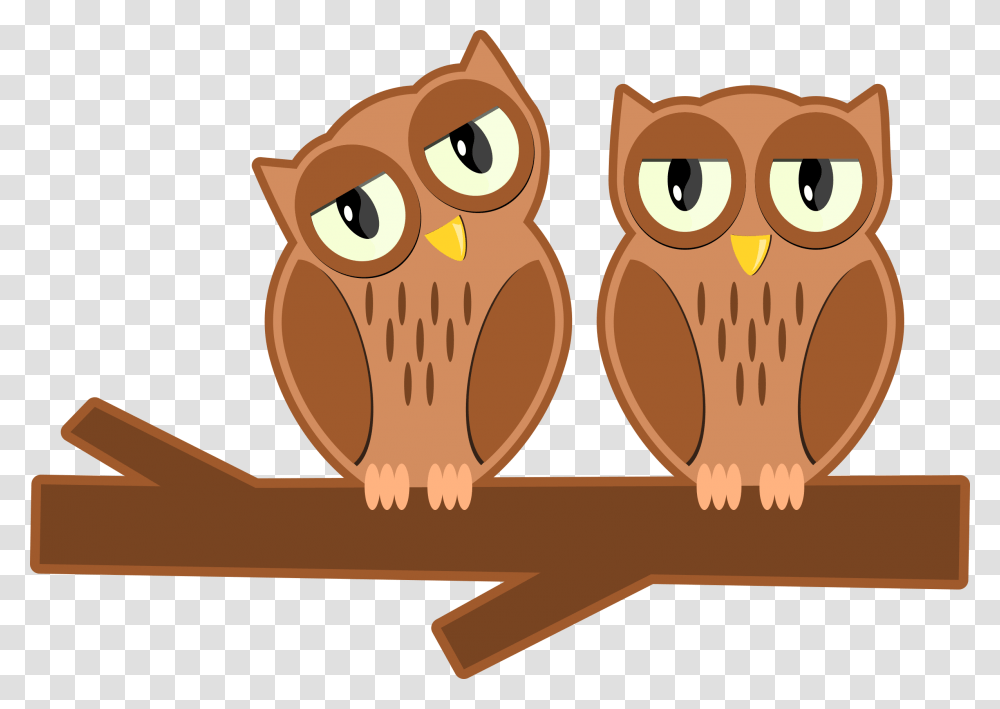 Owls On A Branch Cartoon, Animal, Food, Plant, Rodent Transparent Png