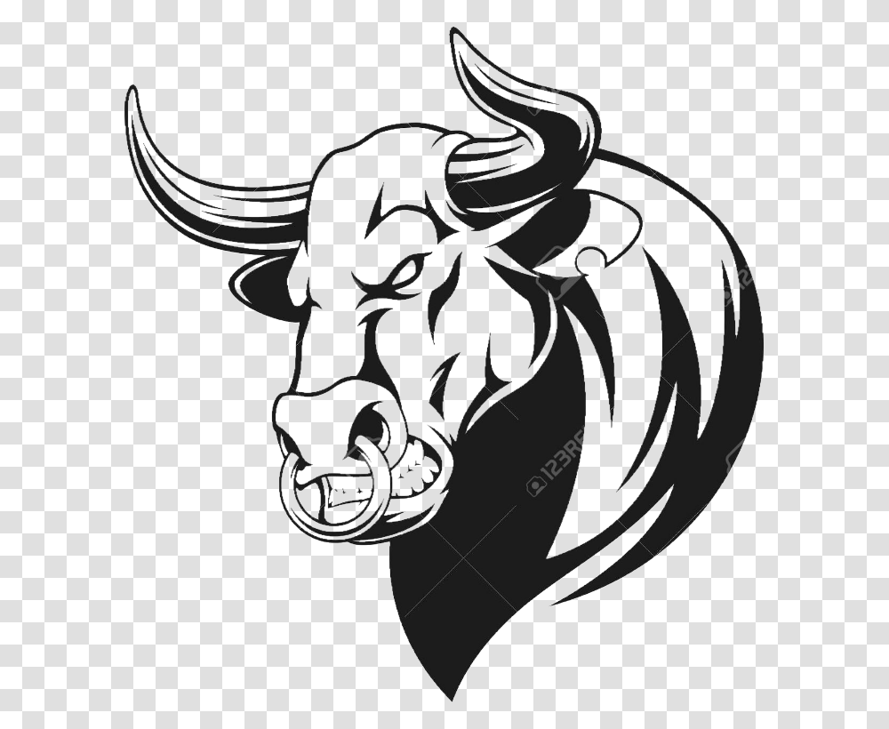 Ox Clipart Black And White Art Black And White Bull, Animal, Mammal, Wildlife, Pet Transparent Png