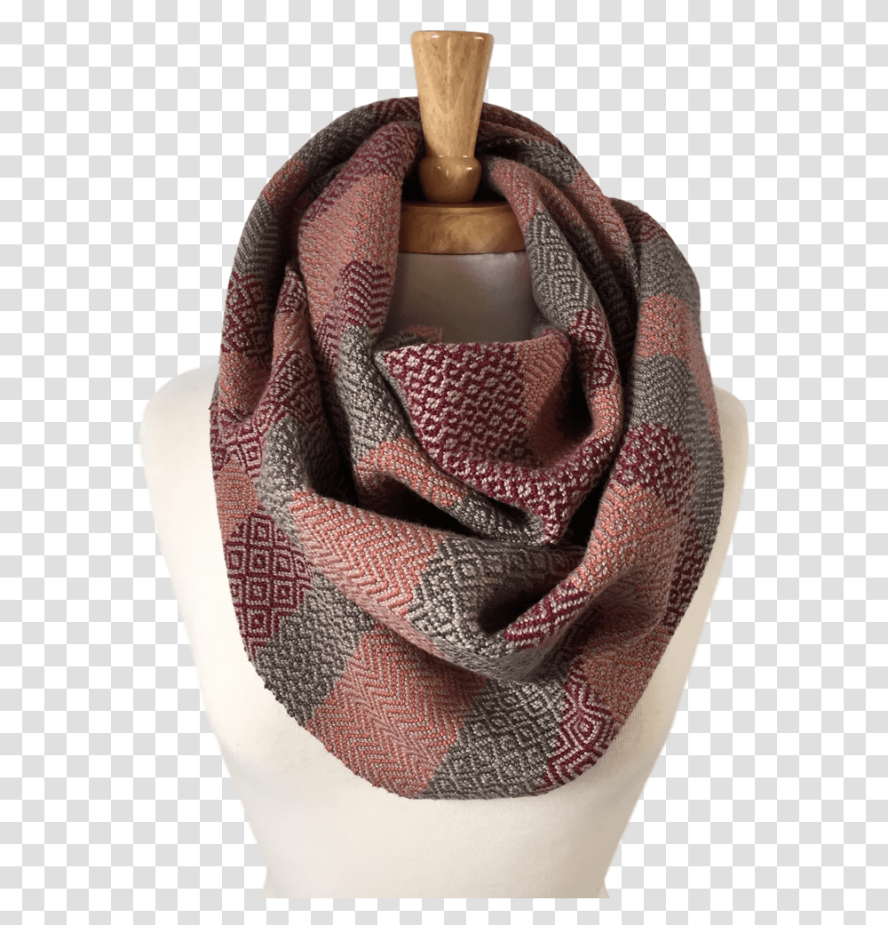 Oxblood Peach And Charcoal Grey Woven Infinity Scarf Scarf, Apparel, Stole Transparent Png