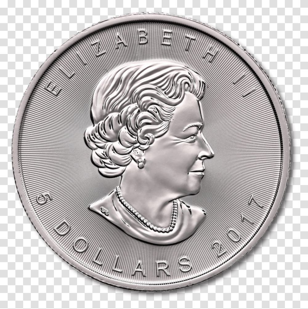 Oz Maple Leaf Silver 2017 Obverse Coin Black And White, Money, Person, Human, Nickel Transparent Png