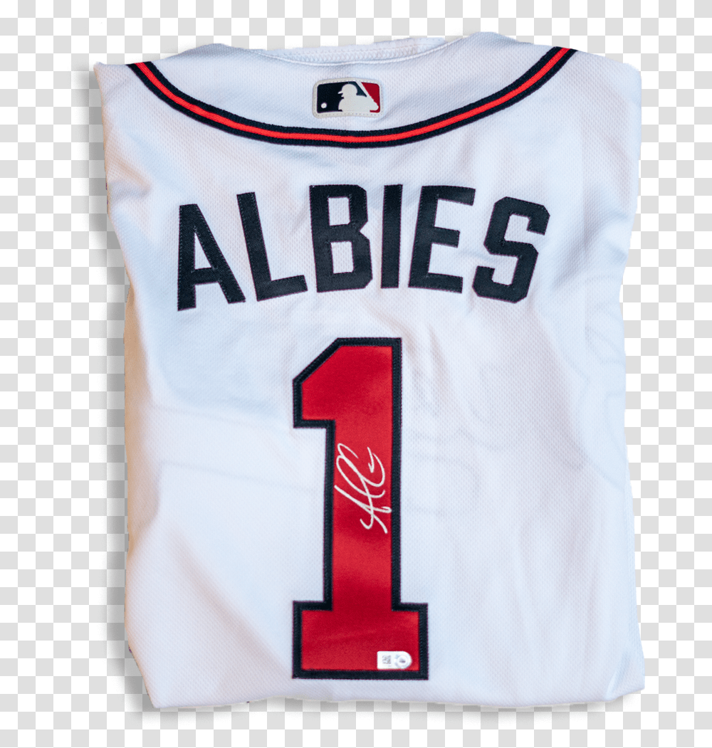 Ozzie Albies Autographed Atlanta Braves Authentic Home White Jersey Major League Baseball Logo, Clothing, Apparel, Shirt Transparent Png