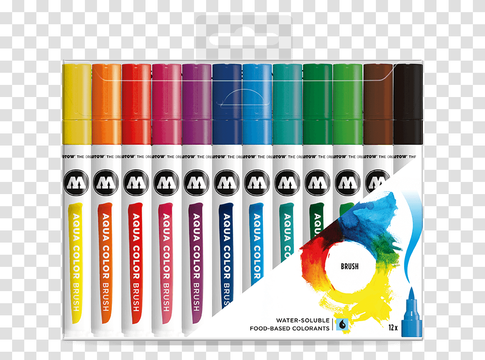 Pack 12 Rotuladores Acuarelables Aqua Color Brush Molotow Aqua Color Brush Basic Set, Marker, Paint Container Transparent Png