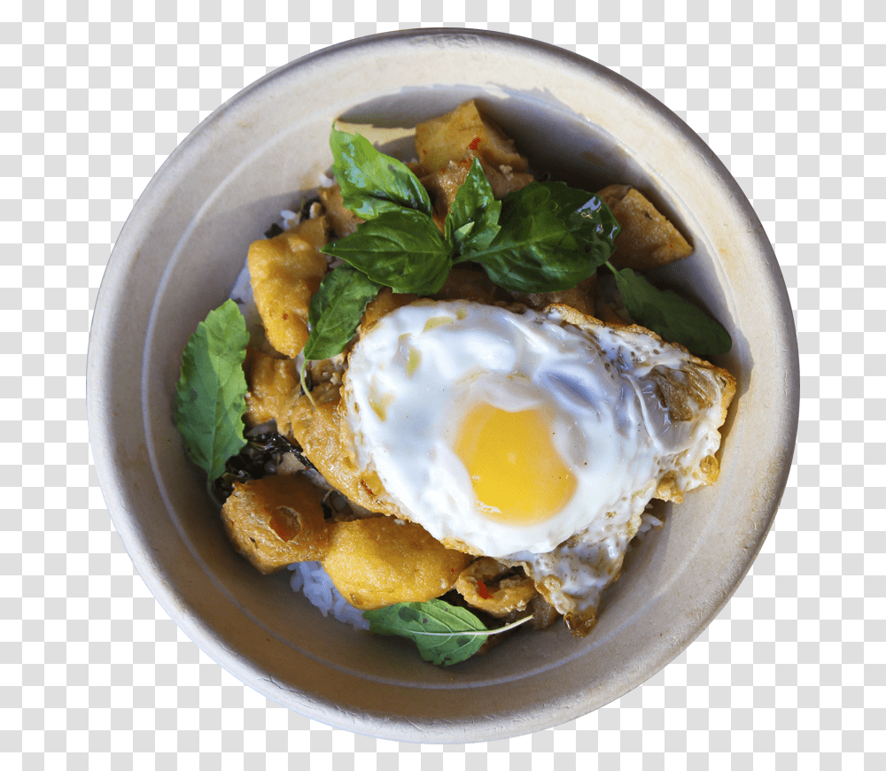Pad Kra Pow Kai Dow Spicy Tofu Basil Fried Egg, Dish, Meal, Food, Burger Transparent Png