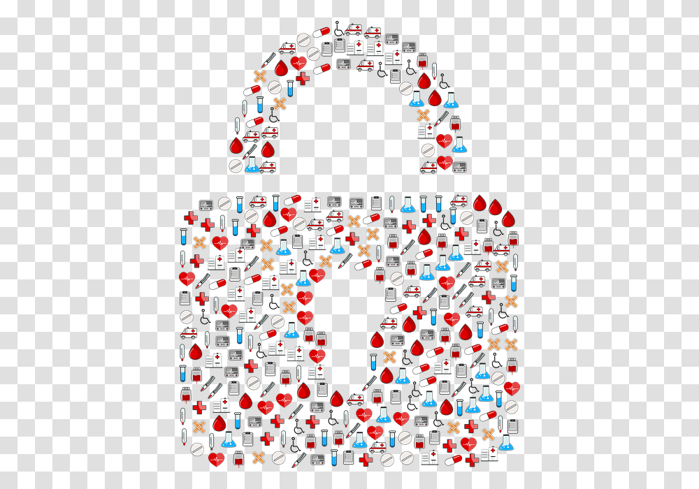 Padlock With Healthcare Icons Free Medical Security, Collage, Poster, Advertisement Transparent Png
