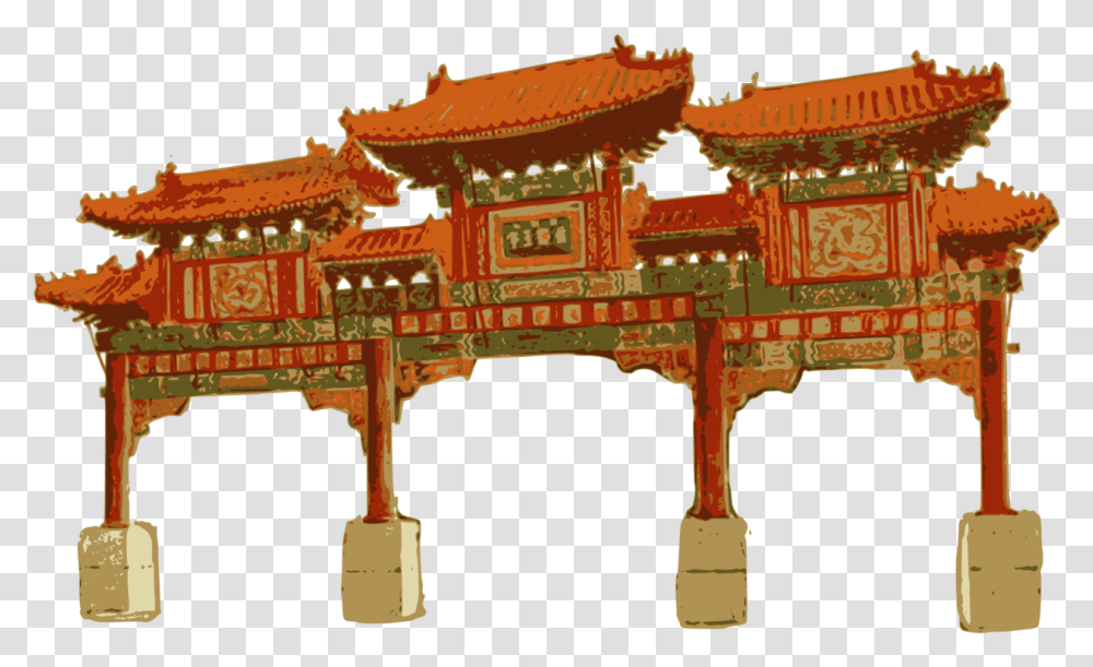 Paifang Language Architecture Chinatown Gate Vector, Furniture, Sideboard, Gun, Weapon Transparent Png