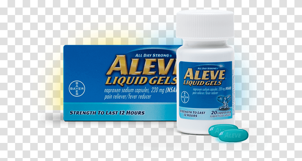 Pain Relief With Aleve Liquid Gels, Medication, Pill, Plant, Cosmetics Transparent Png