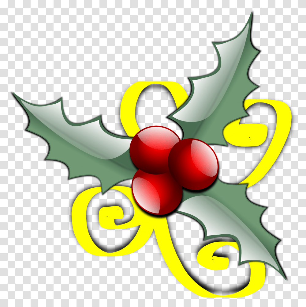 Painted Christmas Decoration With Holly Bola De Natal Com Folhas, Plant, Leaf, Tree, Text Transparent Png