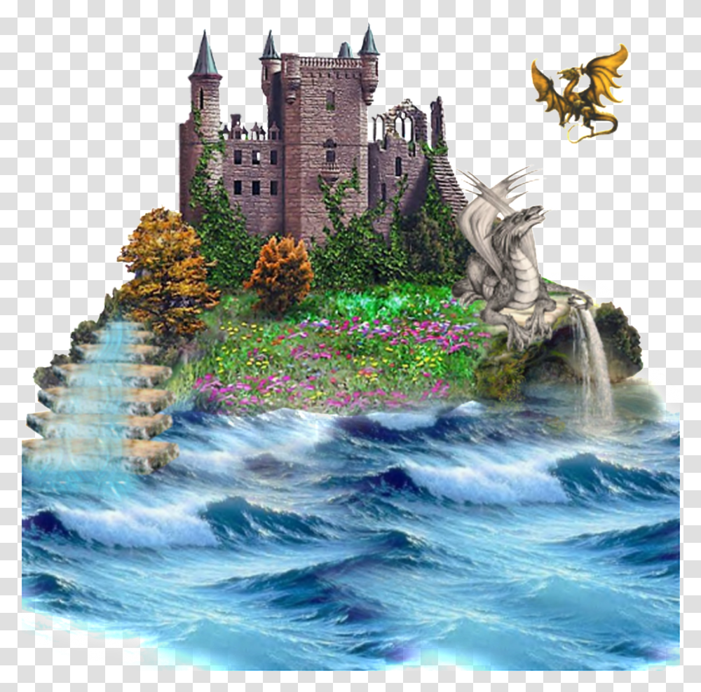 Painted Fairytale Castle Running Water Pattern Elements Water Castle, Architecture, Building, Nature, Outdoors Transparent Png