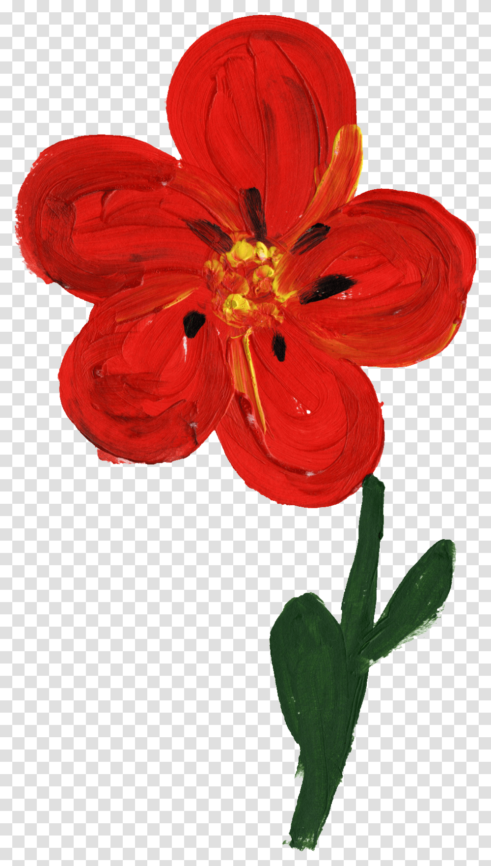 Painted Flowers Paint A Simple Red Flower, Plant, Blossom, Hibiscus, Geranium Transparent Png