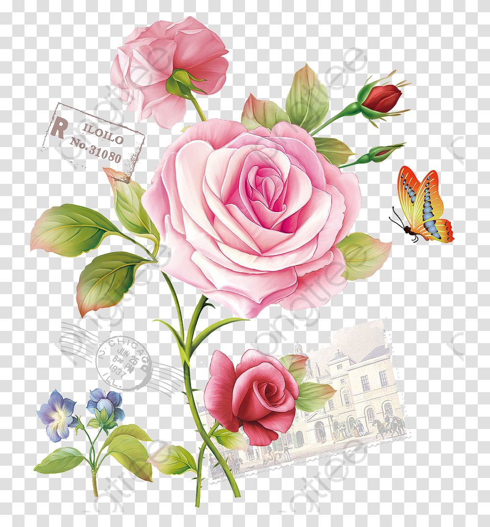 Painted Flowers Rosas, Rose, Plant, Blossom, Graphics Transparent Png