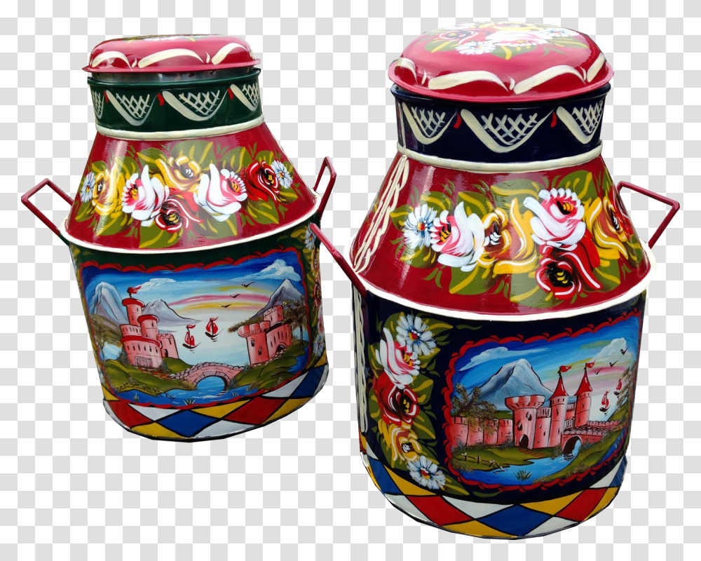 Painted Milk Churns Image Free Images Gypsy Painted Milk Churn, Tin, Jar, Can, Helmet Transparent Png