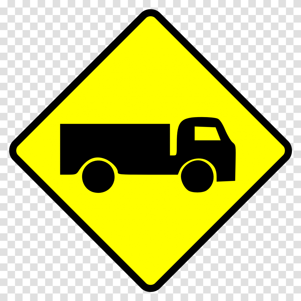 Painted Warning Sign Depicting A Truck Trucks Caution Sign, Symbol, Road Sign, Stopsign Transparent Png