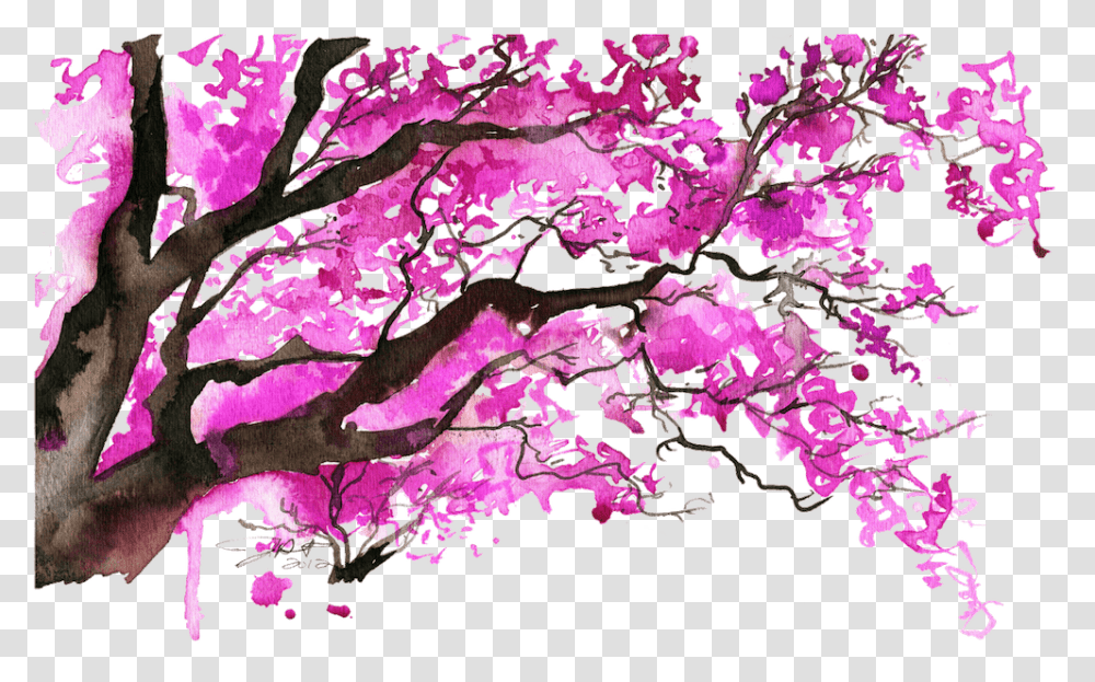 Painting Cherry Blossom Trees, Plant, Flower, Purple, Geranium Transparent Png