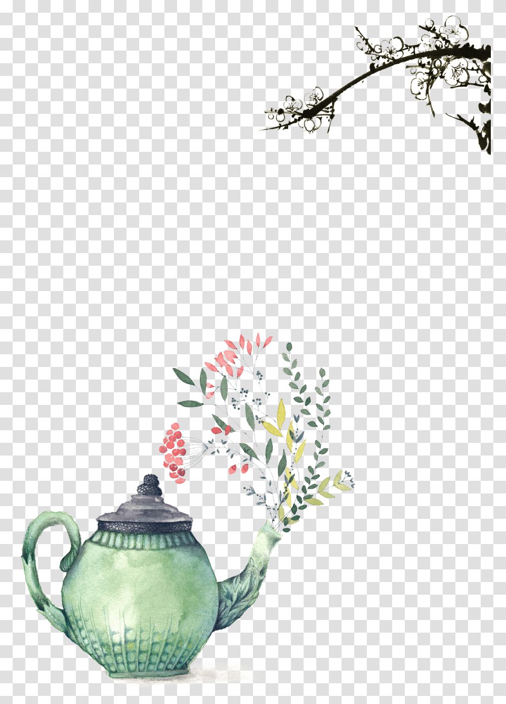 Painting Printmaking Illustration Floral Teapot, Pottery, Plant, Jug Transparent Png