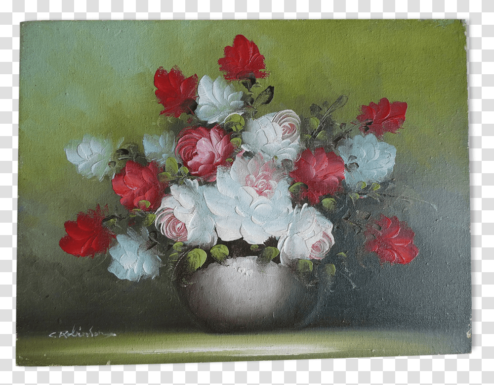 Painting Signed Oil On Canvas Nature Dead Flowers Garden Roses, Plant, Blossom, Flower Bouquet Transparent Png