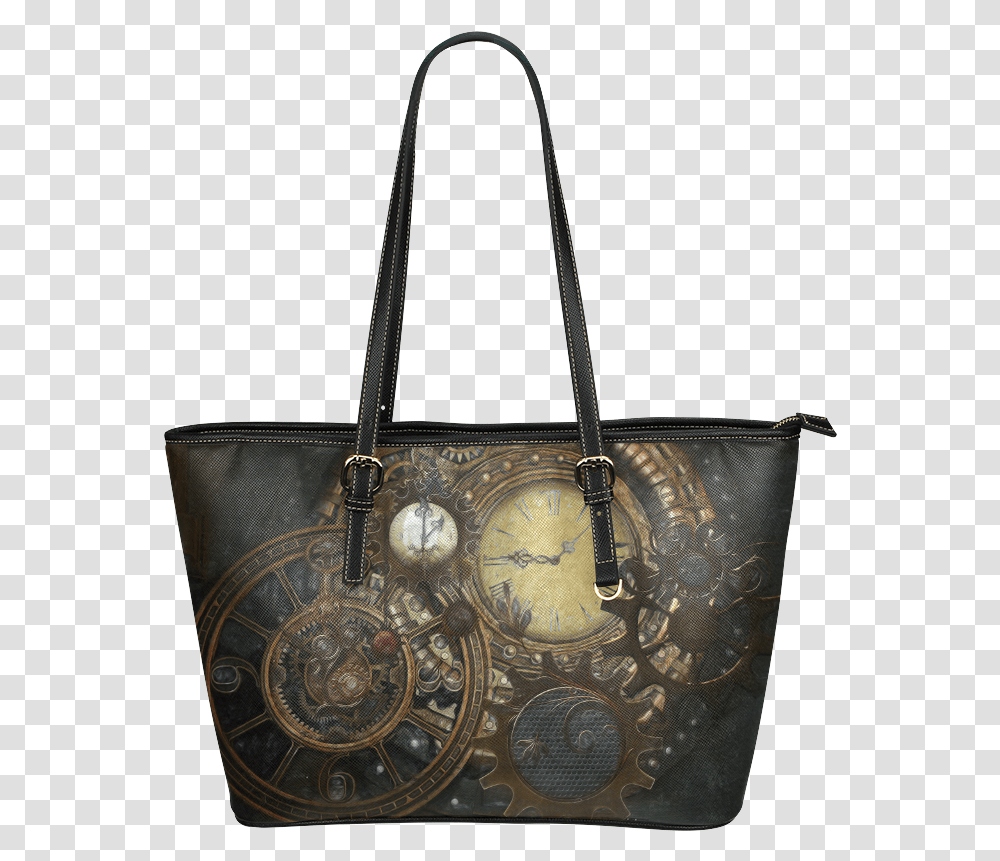 Painting Steampunk Clocks And Gears Leather Tote Baglarge Tote Bag, Handbag, Accessories, Accessory, Purse Transparent Png