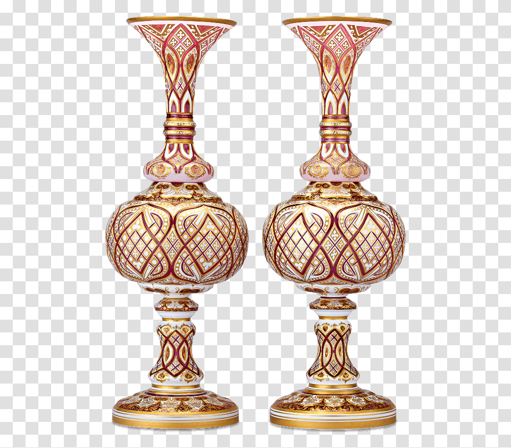 Pair Of Cranberry And Gold Bohemian Glass Overlay Vases Antique, Lamp, Porcelain, Pottery Transparent Png
