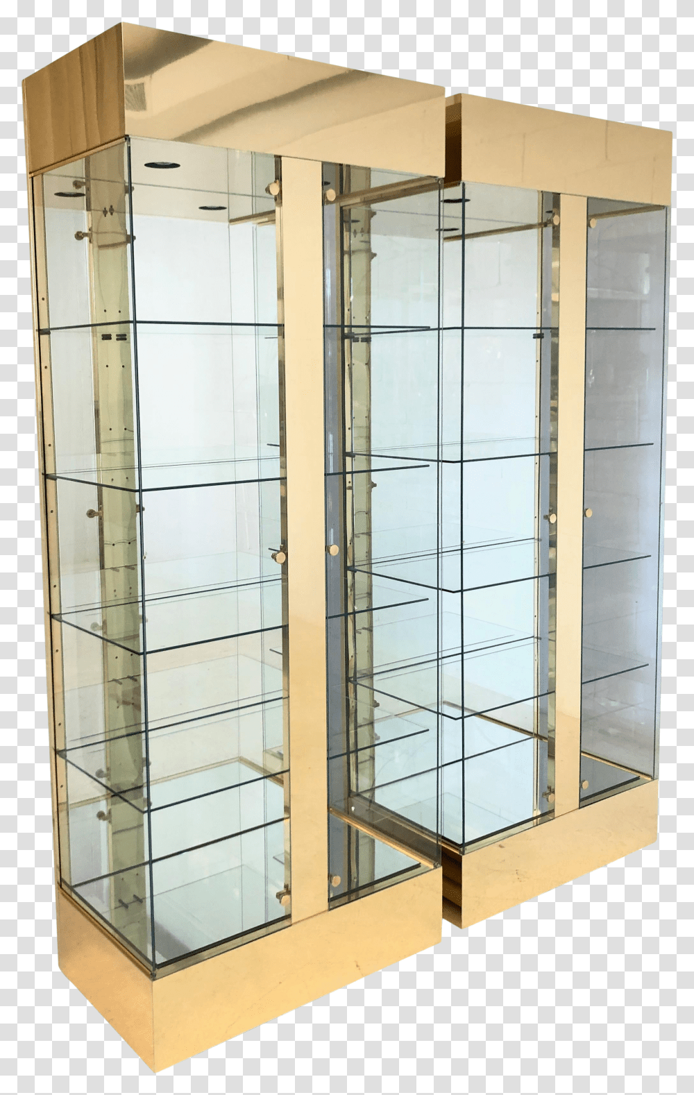 Pair Of Lighted Brass And Glass Curios Display Cabinets Display Case Transparent Png